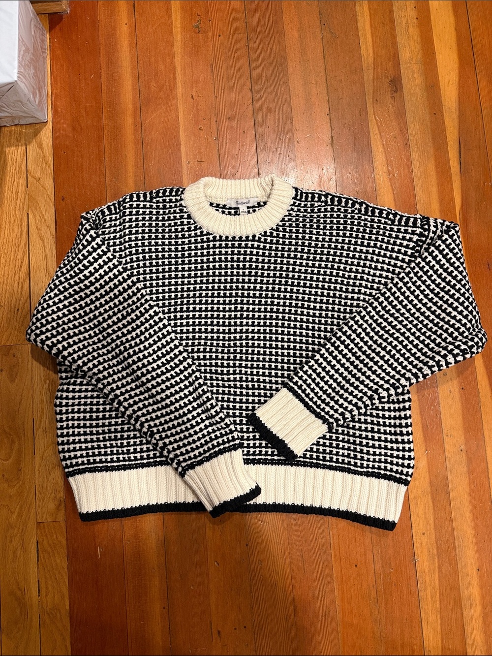 Madewell Black and White Textured Crewneck Sweater